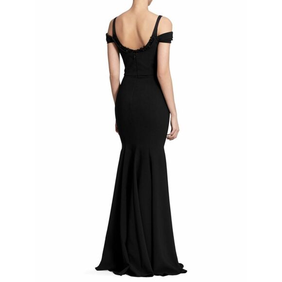 New! MARCHESA NOTTE Women's Beaded Neckline Cold-Shoulder Black Gown Dress 14 - Picture 6 of 13
